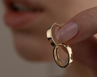 14k Solid Gold Huggie Earrings: Medium Hoop Earrings, Bridesmaid Jewelry