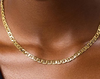14K Gold Mariner Link Chain Necklace: Handmade 5mm Gold Jewelry