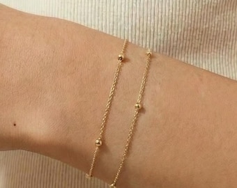 14k Solid Gold Ball Chain Necklace: Satellite Bead Bracelet