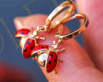Ladybug earrings 14k gold best sale