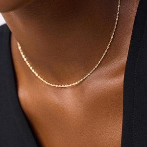 14K Solid Gold Singapore Kettenkette: Zierliche gedrehte Seilkette