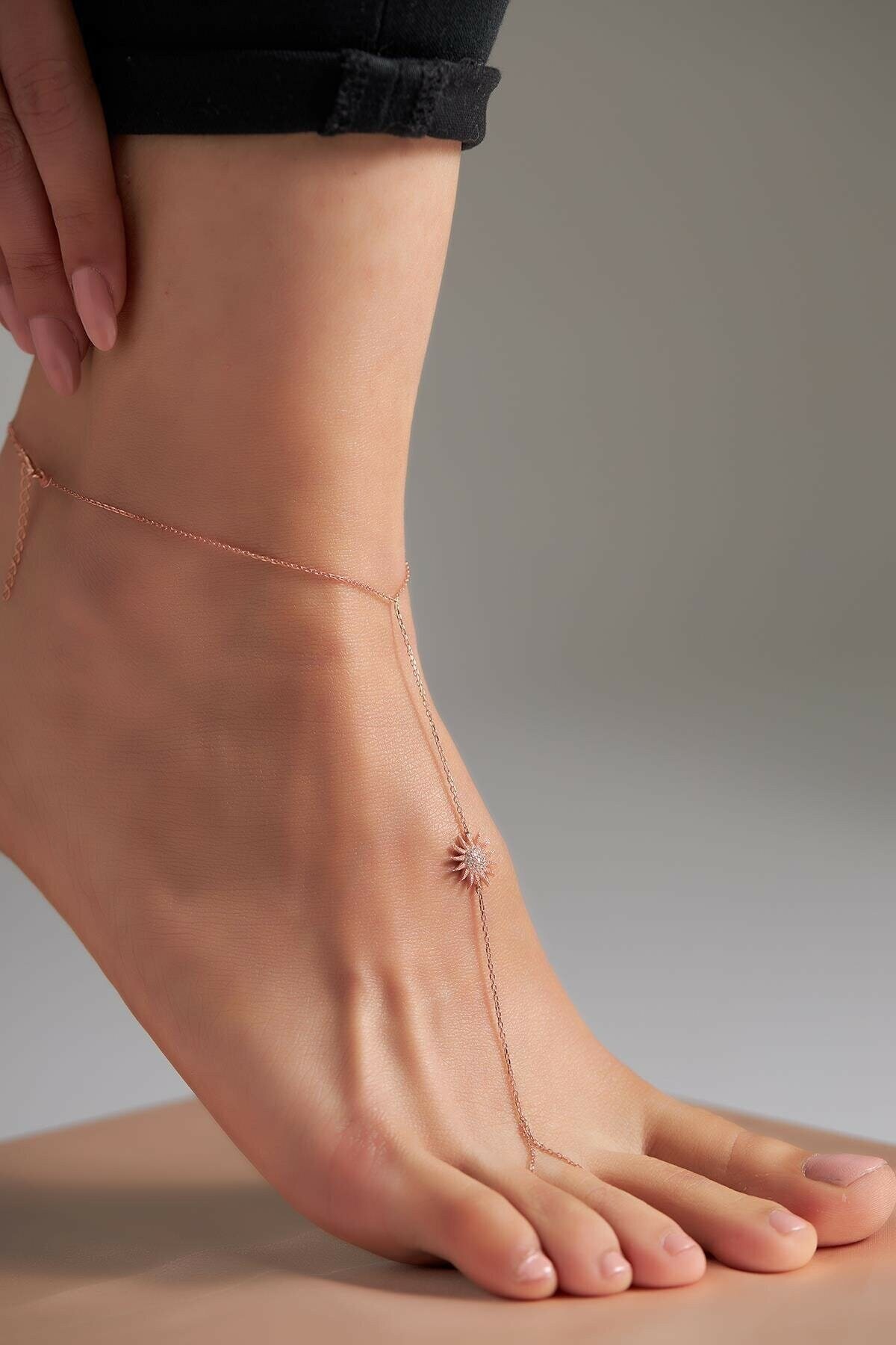 Gold Foot Chain Jewelry Slave Body Chain Sun Anklet 925 K Etsy
