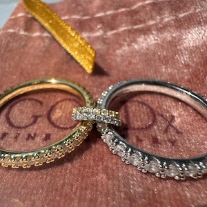 18K Gold Trendy Multi Link Ring with White Stones, Cz gold bands, Non-Tarnish, Layer ring interlocking Gift for Her