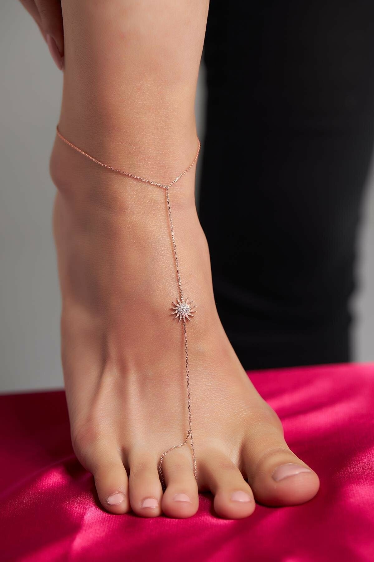 Gold Foot Chain Jewelry Slave Body Chain Sun Anklet 925 K Etsy