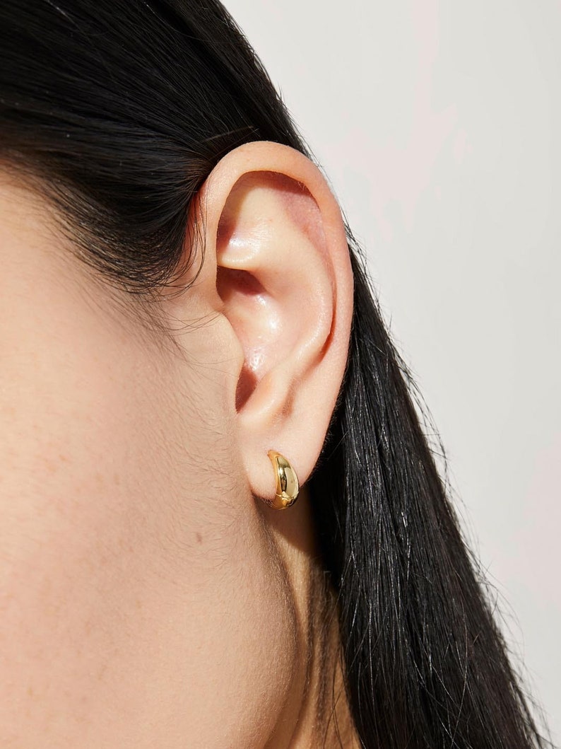 14k Gold Teardrop Earrings Mini Drop Earring Chunky Dome Hoop Earrings 14k Solid Gold Huggie Earrings y2k Hoop Earring image 3