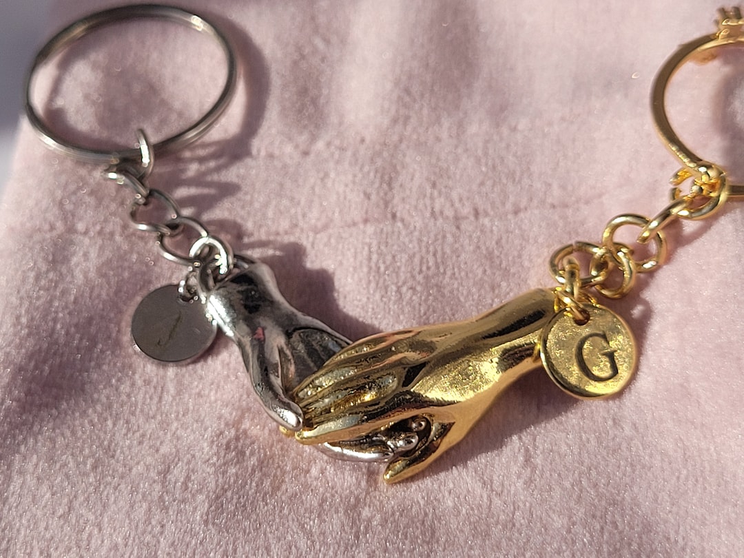 Magnetic Couple Keychain Set: Gold & Silver Hand Keychains - Etsy