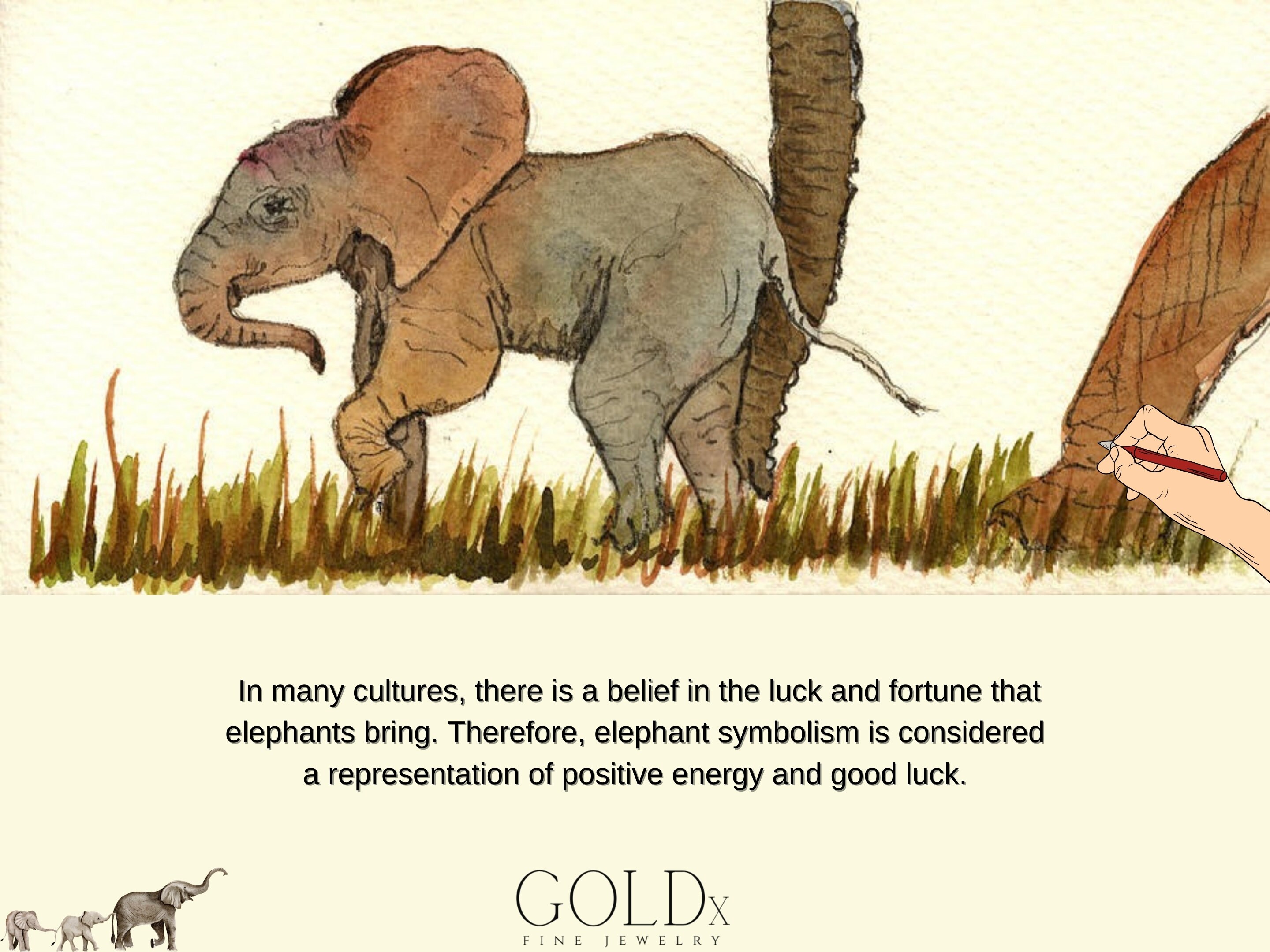 Ciondolo Elefante Con Catena - Placcato Oro 14K, Zirconi, Portafortuna E Protezione - JEYFEL XP