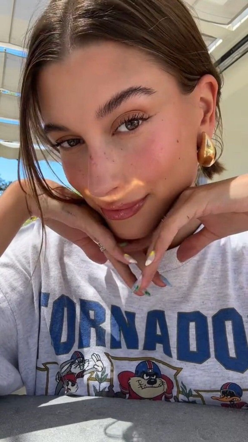 14k Real Gold Teardrop Earrings Drop Dupe Earrings Chunky Dome Hoop Earrings Hailey Bieber Earrings y2k Hoop GOLDx image 3