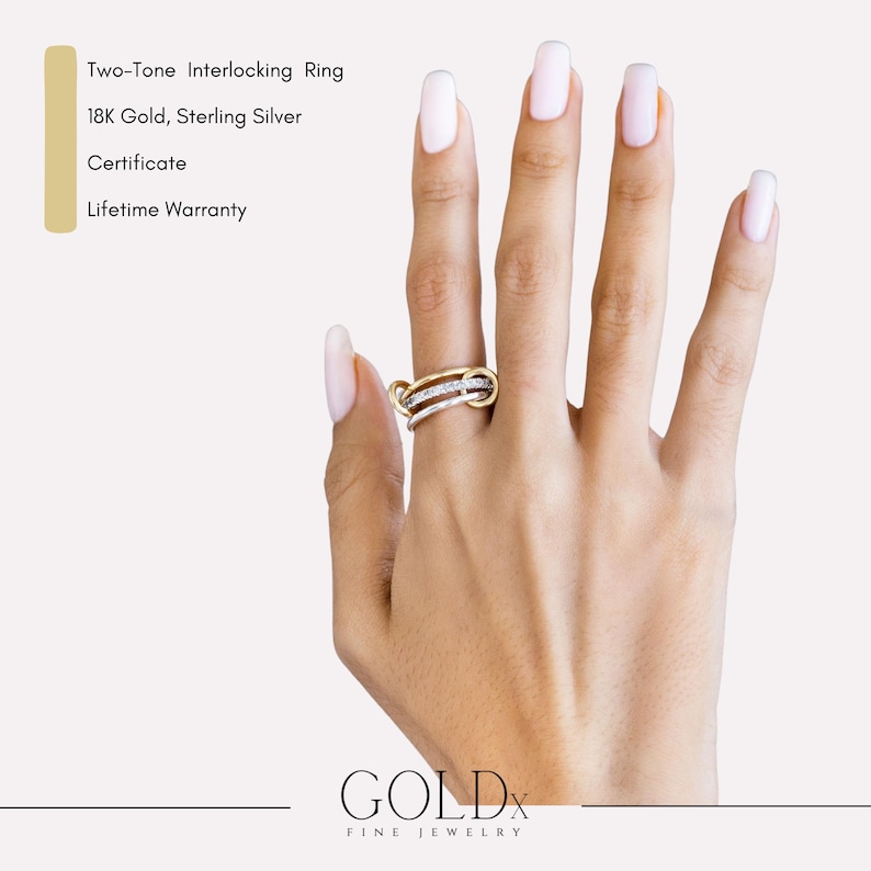 Multi Link Rings 2mm Lab Diamond Multi Link Ring, 18K Gold Micron on Sterling Silver ...