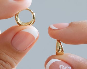 14k Solid Gold Teardrop Huggie Earrings: Y2K Dome Hoops