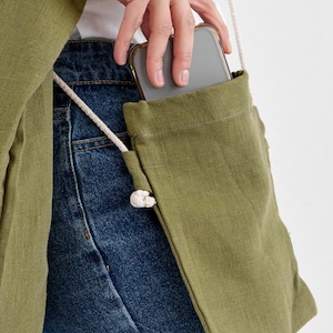 Crossbody Phone Bag – Small Linen Tote for Essentials • Phone Pouch with Adjustable Strap • Handmade Minimalist Bag for Wallet & Keys