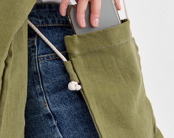 Crossbody Phone Bag – Small Linen Tote for Essentials • Phone Pouch with Adjustable Strap • Handmade Minimalist Bag for Wallet & Keys