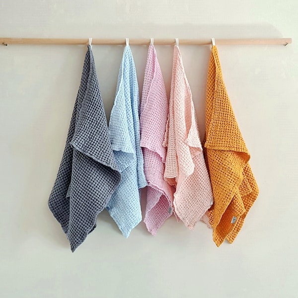 Serviette gaufrée en lin, ensemble de serviettes de bain gaufrées : serviettes pour le visage, les mains et le corps PRÊTS À EXPÉDIER