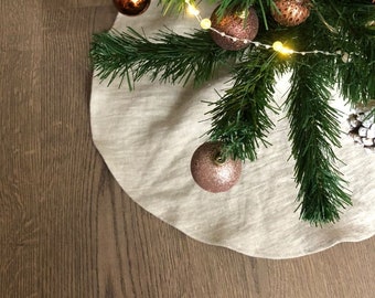 Jupe d’arbre de Noël en lin pur, décor de Noël, jupe d’arbre réutilisable PRÊT À EXPÉDIER