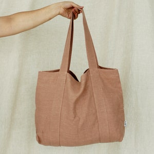 Natürliche Leinen-Einkaufstasche mit 6 Innentaschen, große Leinen-Strandtasche, Stoff-Markttasche, minimalistische Einkaufstasche, vegane Einkaufstasche Bild 7