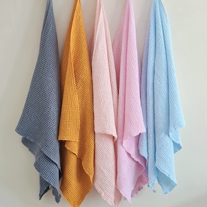 Linen waffle bath towel, bath towel set, white linen bath sheet READY TO SHIP 画像 3