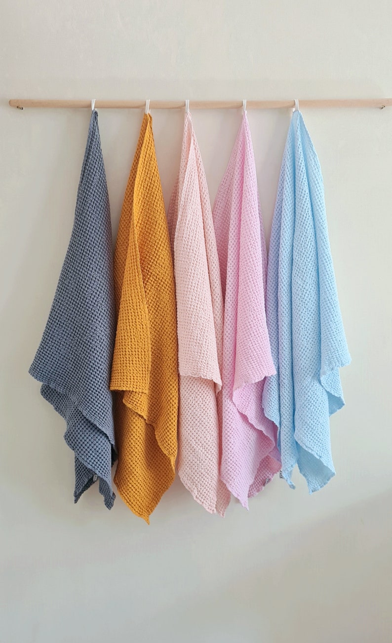 Linen waffle bath towel, bath towel set, white linen bath sheet READY TO SHIP 画像 3