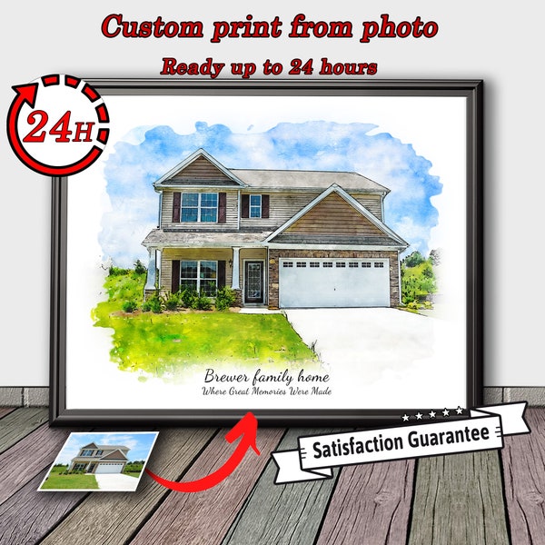 Custom Watercolor House Portrait, Realtor Closing Gift, Printable Digital File Ready in 24 hours