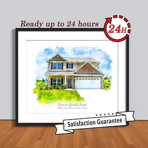 House Portrait, Custom Watercolor House Portrait, Realtor Closing Gift, Printable Digital File Ready in 24 hours