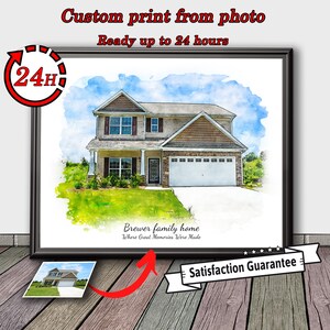 Watercolor House Portrait Merge past and present photos, Personalized Realtor Closing Gift, Printable Digital File Ready in 24 hours