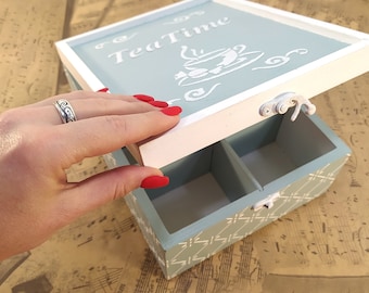 Wooden tea box. Engraved tea chest can be a nice Christams gift.Tea Caddy, Tea Storage Box, Tea Bag Organizer, Gifts For Her, Gifts For Mom