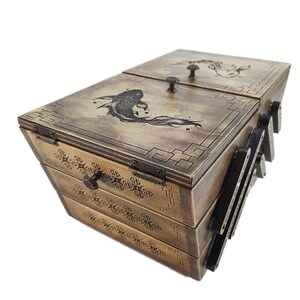 Antique Box in Asian Style. Yin Yang. Koi Fish. Japanese Box. Wood ...