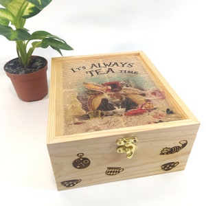 Alice Handmade Wooden tea box. Engraved tea chest can be a nice gift. Tea Storage Box, Tea Bag Organizer, Gifts For Mom, Tea Box
