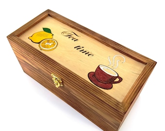 Wooden, engraved tea box can be a nice christmas gift. Tea Storage Box, Tea Bag Organizer, Wooden Tea Box, Gifts For Her, Gifts For Mom