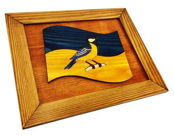 Wall decor-Ukrainian coat of arms-Ukrainian flag-wooden frame-Pray for Ukraine-Parus major