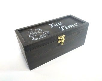 Wooden, engraved tea box can be a nice christmas gift. Tea Storage Box, Tea Bag Organizer, Wooden Tea Box, Gifts For Her, Gifts For Mom