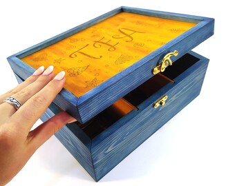 Wooden engraved tea box can be a nice Christmas gift, Tea Bag Organizer, Wooden Tea Box, Gifts For Her, Gifts For Family ,Gifts For Mom
