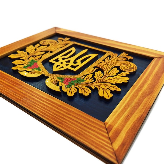Wall decor-Ukrainian emblem-Ukrainian flag-Ukrainian  trident-wooden frame-Pray for Ukraine