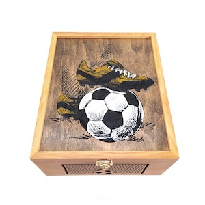 Personalized football box. Souvenir of a football player. Box for storing football valuables. Soccer ball engraving. Award storage box