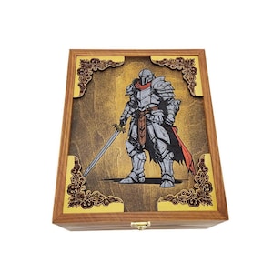 Box for DnD game valuables, Image of a Knight, Paladin. Game card box. Personalized gift. Dungeon master box