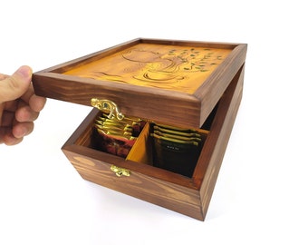 Personalized Wooden tea box. Engraved tea chest can be a nice gift. Tea Storage Box,Tea Bag Organizer,Gift For Her, Mothers day gift,Tea Box