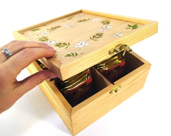 Personalized Wooden tea box. Engraved tea chest can be a nice Christams gift.Tea Storage Box,Tea Bag Organizer, Gifts For Her, Gifts For Mom