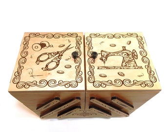 Wood Sewing Box, Large storage casket, Cantrivelered box, Handmade Sewing Storage, Gift for mom