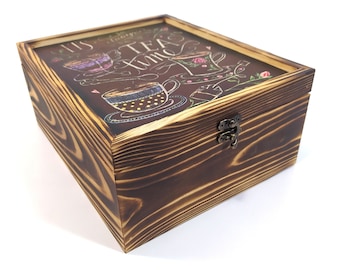 Wooden tea box. Engraved tea chest can be a nice gift. Tea Storage Box, Tea Bag Organizer, Gifts For Her, Gifts For Mom,Tea Box