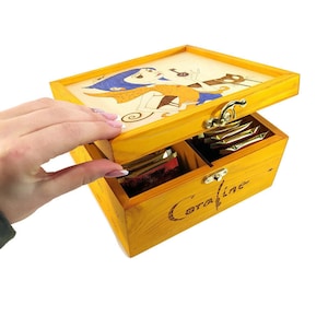 Cartoons wooden tea box. Nice Christams gift. Tea Storage Box,Tea Bag Organizer, Gifts For Her, Gifts
