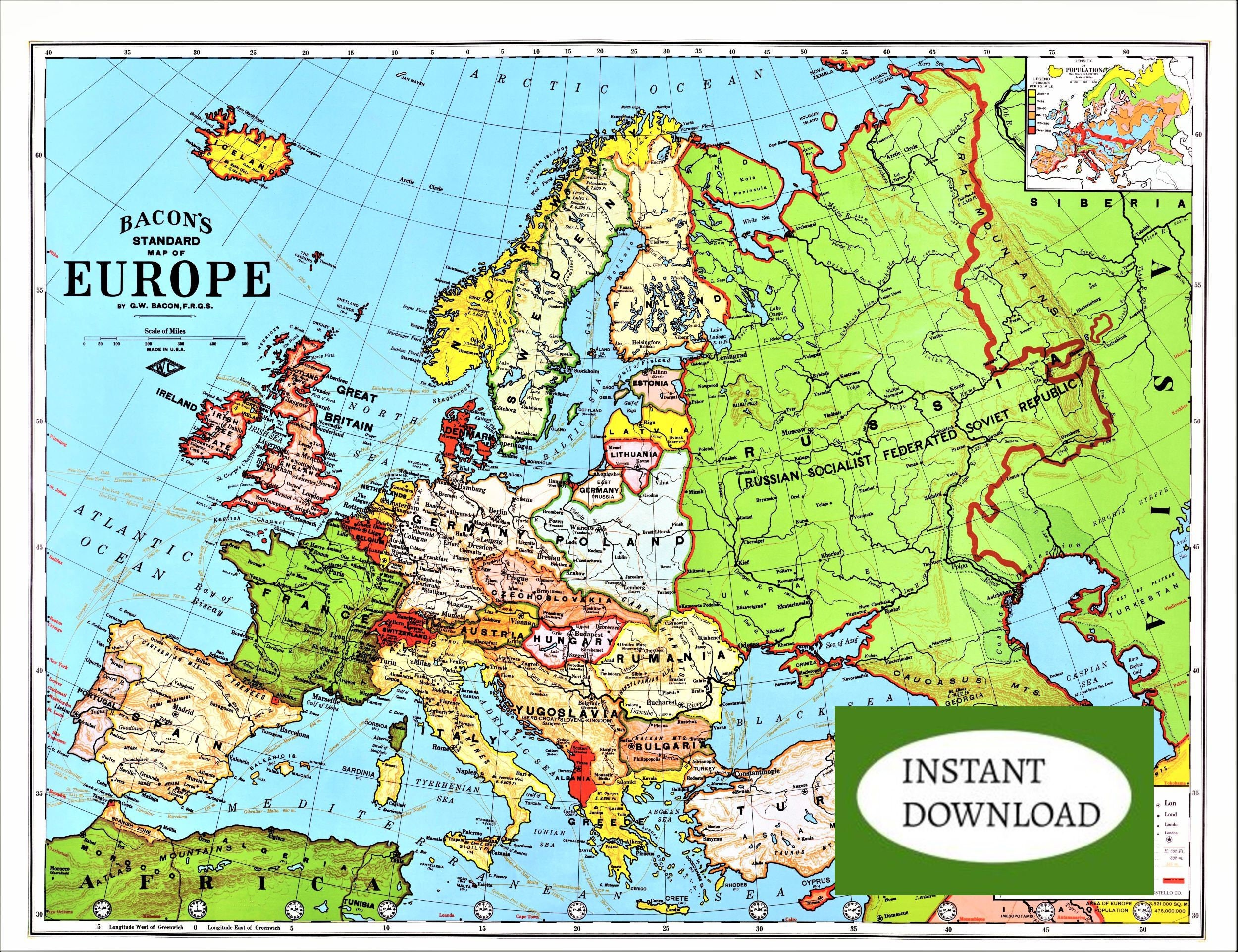 Europe 4 Posters Vintage Historical Maps 20th-21st Century | Etsy