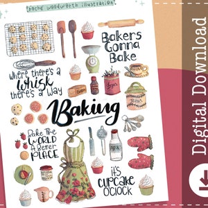 Adesivos para impressão de cozinha para cozinhar e cozinhar | Adesivos Digitais | adesivos de planejador | Notabilidade Goodnotes | Desenhos Cricut | Clipart