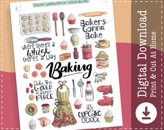 Autocollants imprimables de cuisine de cuisine | Stickers numériques | Stickers pour agenda | Notabilité de Goodnotes | Modèles Cricut | Clipart