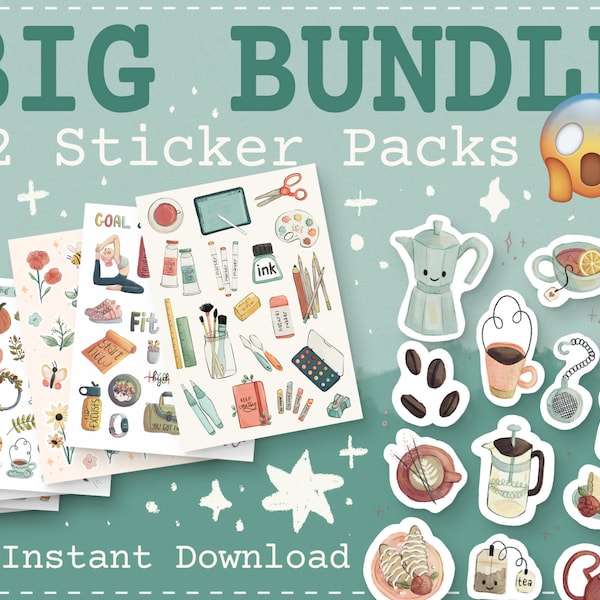 Assorted Goodnotes Stickers | Digital Stickers | Printable Sticker Sheet | Digital Sticker Bundle | iPad Stickers