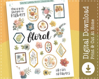 Adesivos florais para impressão | adesivos digitais de flores | Adesivos Goodnotes | Flores prensadas | Desenhos Cricut | Clip-Art | Adesivos de planejador