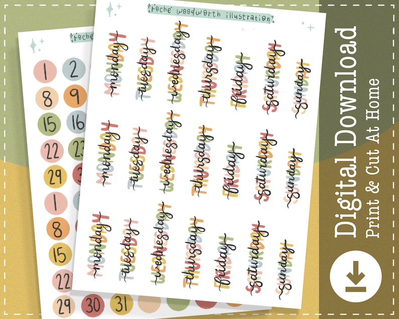Rainbow Dates Printable Stickers Weekdays Digital Stickers | Etsy
