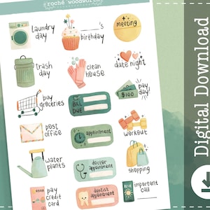 Daily Goodnotes Stickers | Everyday Icons | Chores Digital Stickers | Reminders Printable Stickers