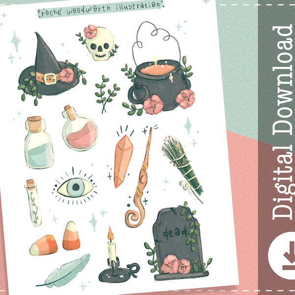 Witchy Stickers Printable Clipart - Etsy