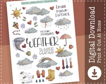 Weather Printable Stickers | Digital Stickers | Goodnotes Notability | Clipart | Nature | Sky | Outdoors