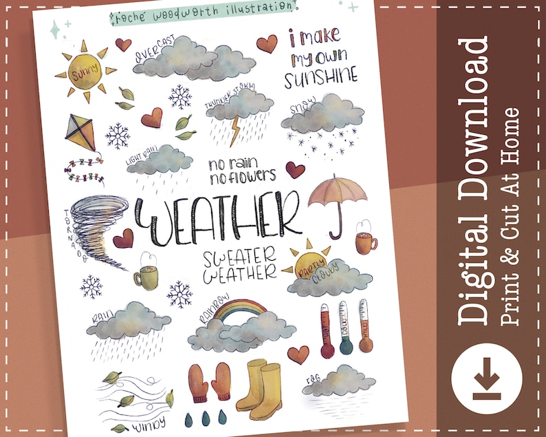 Weather Printable Stickers Digital Stickers Goodnotes Etsy