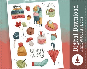 Cosy Stickers | October Digital Stickers | Fall Goodnotes Sticker Sheet | Winter Printable Stickers